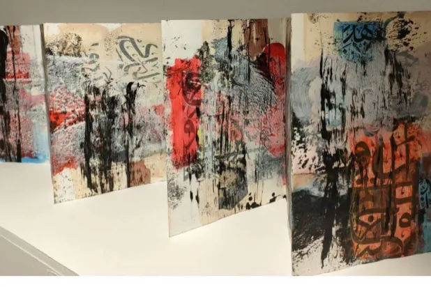 أعمال ومراحل فنية متنوعة تضمنها المعرض (مركز الجزيرة للفنون)