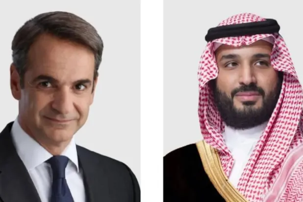 Suudi Arabistan Veliaht Prensi Muhammed bin Selman ve Yunanistan Başbakanı Kiryakos Mitsotakis (Suudi Dışişleri Bakanlığı)