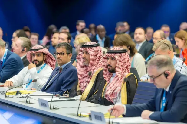 وفد السعودية خلال أعمال الدورة الحالية لمجلس الاتحاد الدولي للاتصالات بمدينة جنيف (واس)