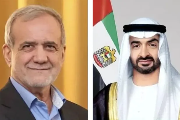 الشيخ محمد بن زايد آل نهيان رئيس دولة الإمارات والرئيس الإيراني الدكتور مسعود بزشكيان (وام)