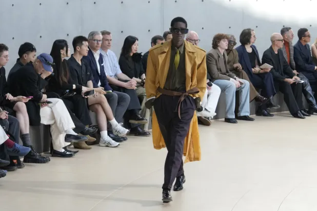 A model wears a creation as part of the men's Saint Laurent Spring-Summer 2026 collection, that was presented in Paris, Tuesday, June 24, 2025. (AP Photo/Michel

