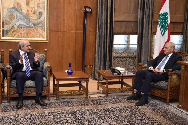 جانب من لقاء بري وسلام في مقر رئاسة مجلس النواب (رئاسة البرلمان)