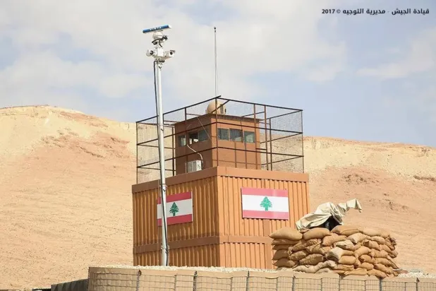 A surveillance tower operated by the Lebanese Army and equipped by the United Kingdom, installed on the border with Syria in 2017 (Directorate of Guidance). 