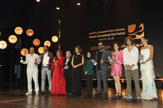 الفائزون في مهرجان عمّان السينمائي الدولي الذي اختتم فعالياته أمس (إدارة المهرجان)