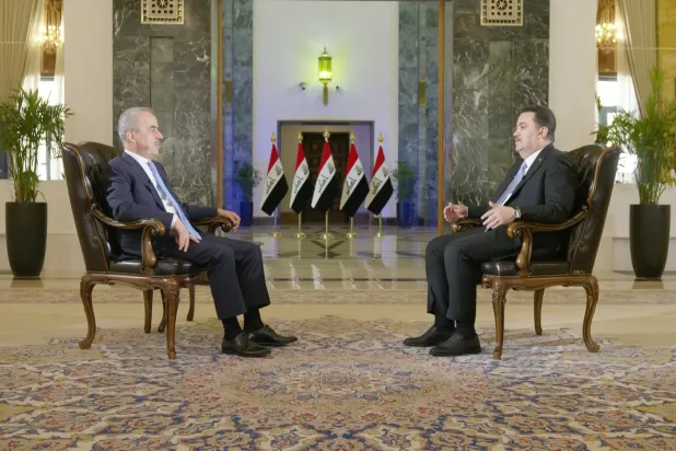 Iraqi Prime Minister Mohammed Shia Al-Sudani during the interview with Asharq Al-Awsat's editor-in-chief