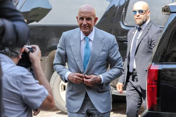 US Ambassador to Türkiye and Special Envoy for Syria Tom Barrack arrives for his meeting with Lebanon's Prime Minister at the government palace in Beirut on July 21, 2025. (AFP) 