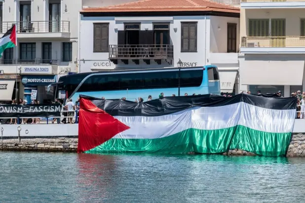 Anti-war Demonstrators Protest the Arrival of an Israeli Cruise Ship on the Greek Island of Crete
