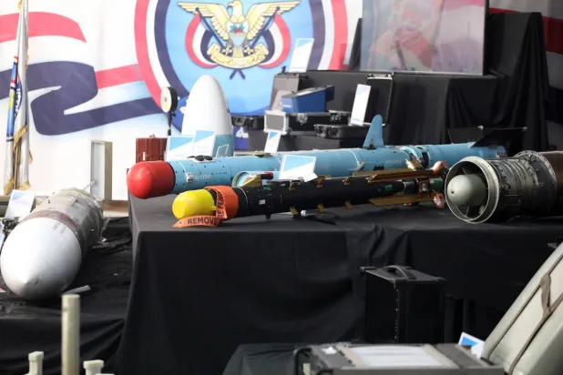 Smuggled rockets that were part of a shipment of Iranian weapons seized by Yemeni forces in the Red Sea. (EPA) 