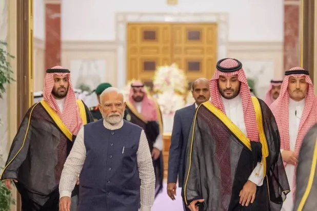 Crown Prince Mohammed bin Salman received the Prime Minister of India Narendra Modi last April in Jeddah. (SPA) 