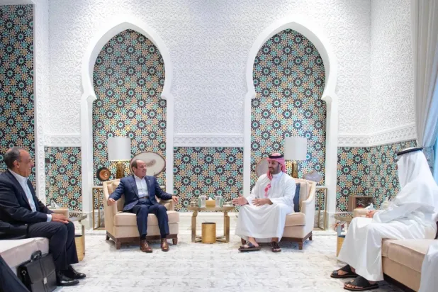 Crown Prince Mohammed bin Salman and President Abdel Fattah al-Sisi at NEOM Palace on Thursday (SPA). 