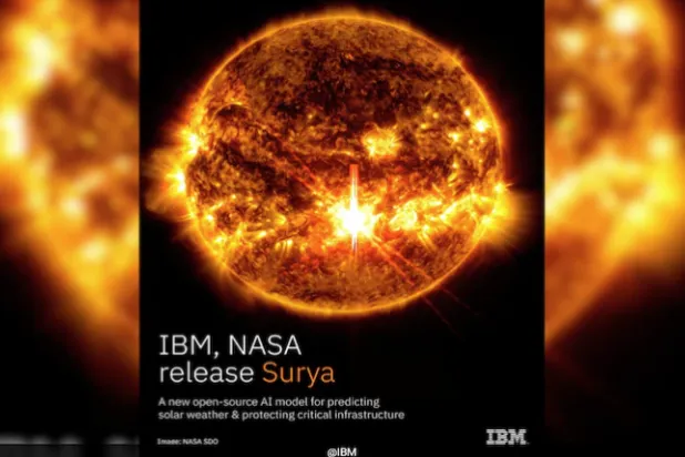 نموذج الذكاء الاصطناعي يتنبأ بالعواصف الشمسية بدقة أعلى ما يعزز فهم الطقس الفضائي وحماية الأقمار والاتصالات والبنية التحتية 
(آي بي إم)