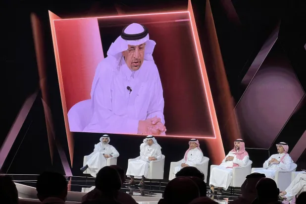 وزير الاستثمار السعودي خالد الفالح خلال حديثه في مؤتمر الرياضة العالمية الجديدة (الشرق الأوسط)