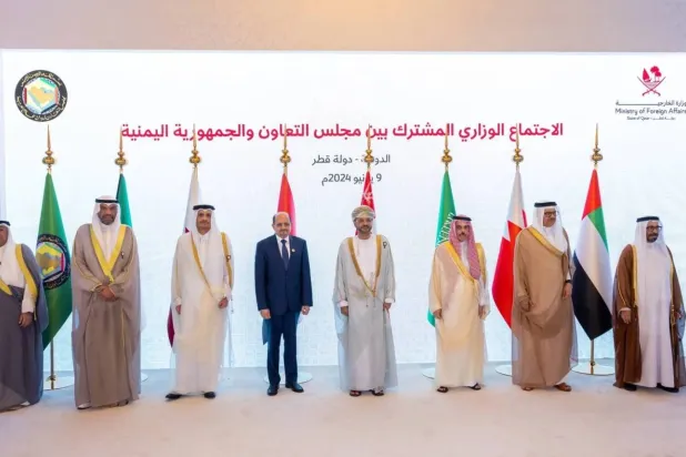 الاجتماع الوزاري المشترك بين مجلس التعاون واليمن الذي عقد اليوم في الدوحة يونيو 2024 (قنا)