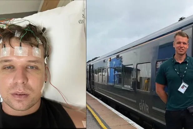  أوليفر ألفيس على اليمين خلال علمه سائقاً للقطار قبل عامين وعلى اليسار خلال تجربته إحدى تجارب العلاج (ديلي ميل)