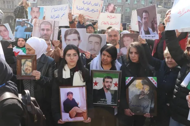 Vigil by activists, families of the missing in Damascus, April 2025 (Asharq Al-Awsat)