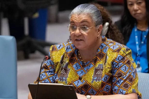 المبعوثة الأممية خلال إحاطتها أمام مجلس الأمن الدولي في 21 أغسطس 2025 (البعثة الأممية)