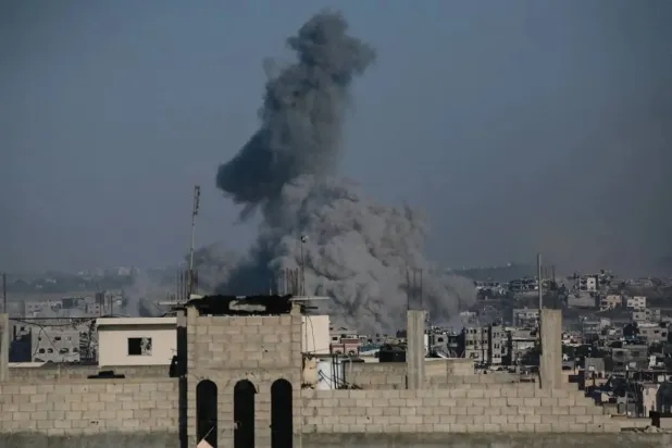 A plume of smoke rises during an Israeli strike on Jabalia in the northern Gaza Strip on June 13, 2025. (AFP)