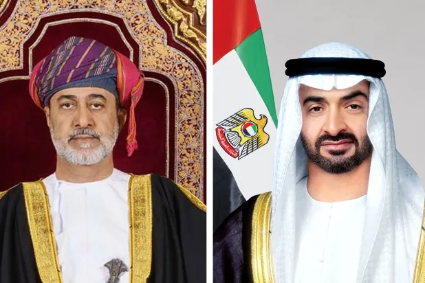 الشيخ محمد بن زايد آل نهيان رئيس دولة الإمارات والسلطان هيثم بن طارق سلطان عُمان (وام)