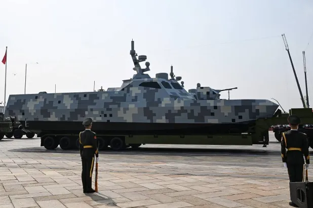 A drone boat is seen during a military parade marking the 80th anniversary of victory over Japan and the end of World War II, in Beijing's Tiananmen Square on September 3, 2025. (AFP)