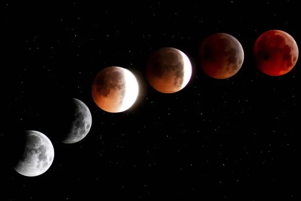 صورة لمراحل الخسوف وفق معهد البحوث الفلكية بمصر (صفحة المعهد على فيسبوك)