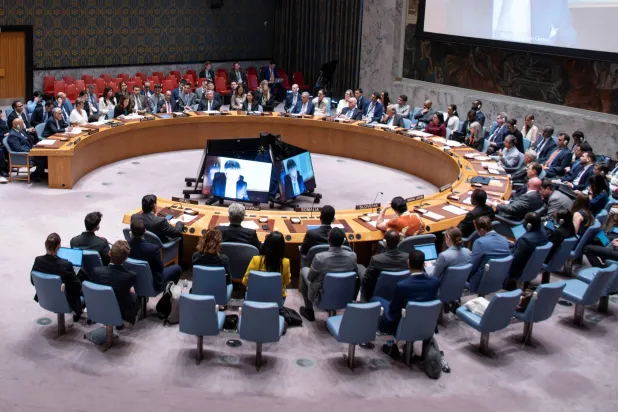 جلسة لمجلس الأمن عُقدت لبحث الضربات الأميركية على إيران يوم 22 يونيو (رويترز)