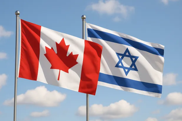 صورة تجمع العلمين الكندي والإسرائيلي (الشرق الأوسط)