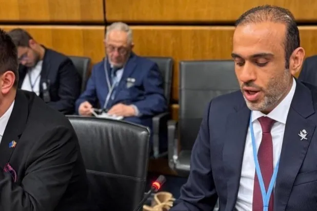 السفير القطري جاسم الحمادي لدى إلقائه البيان أمام مجلس محافظي الوكالة الدولية للطاقة الذرية في فيينا (قنا)