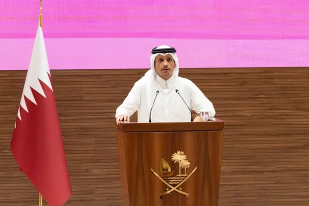 الشيخ محمد بن عبد الرحمن آل ثاني رئيس الوزراء وزير الخارجية القطري (من التلفزيون)