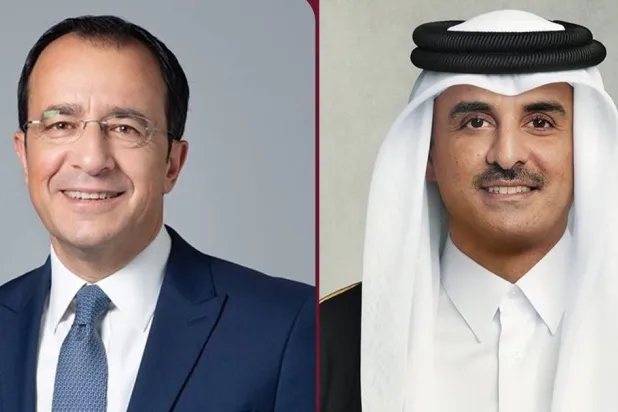 الشيخ تميم بن حمد أمير قطر والرئيس القبرصي نيكوس خريستودوليدس (قنا)