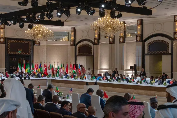 جانب من الاجتماع الوزاري التحضيري للقمة الاستثنائية المشتركة لمنظمة التعاون الإسلامي وجامعة الدول العربية في الدوحة (الخارجية التركية)