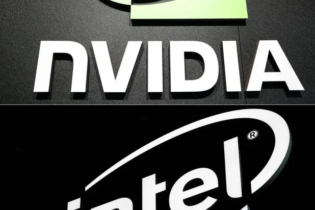 شعارا شركتي «إنفيديا» و«إنتل» الأميركيتين (أ.ف.ب)
