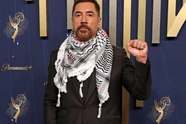 Spanish actor Javier Bardem made a strong statement about the war in Gaza at the Emmys. Patrick T. Fallon / AFP