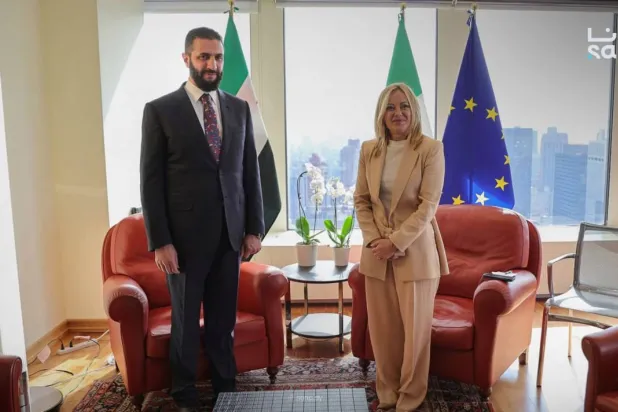 لقاء رئيسة الوزراء الإيطالية جورجيا ميلوني والرئيس السوري أحمد الشرع على هامش أعمال الجمعية العامة للأمم المتحدة في نيويورك (سانا)