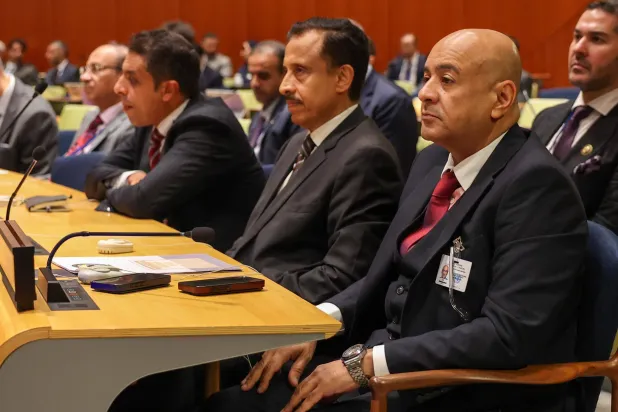 جاسم البديوي خلال مشاركته في الاجتماع رفيع المستوى لـ«الأونروا» الخميس (مجلس التعاون)