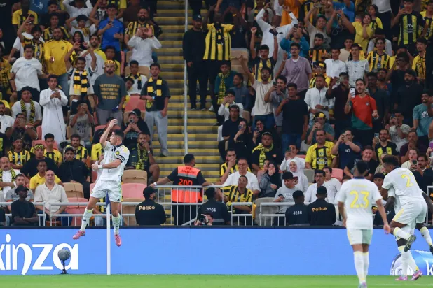 رونالدو محتفلاً بهدفه في مرمى الاتحاد (تصوير: عدنان مهدلي)