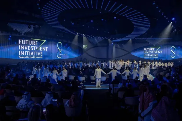 جانب من حفل افتتاح النسخة الثامنة من مؤتمر «مبادرة مستقبل الاستثمار» (الشرق الأوسط)