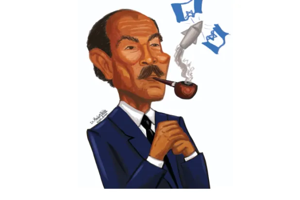 أعمال المعرض تضمنت بورتريهات للسادات ومشاهد رمزية عن الحرب (الجمعية المصرية للكاريكاتير)