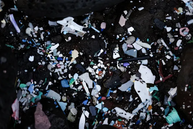 عيّنات من البلاستيك الدقيق على أحد الشواطئ (رويترز)