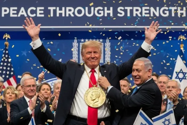 صورة مولدة بالذكاء الاصطناعي لفوز الرئيس الأميركي بجائرة نوبل للسلام (الحساب الرسمي لديوان رئيس الوزراء الإسرائيلي على منصة «إكس»)