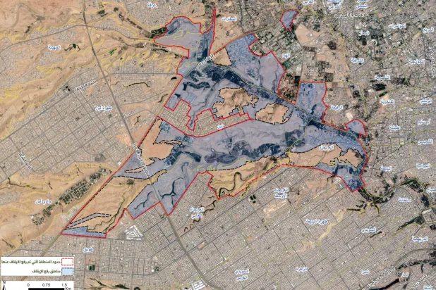 خريطة توضح المنطقة التي رُفع الإيقاف عنها غرب العاصمة السعودية (الهيئة الملكية لمدينة الرياض)