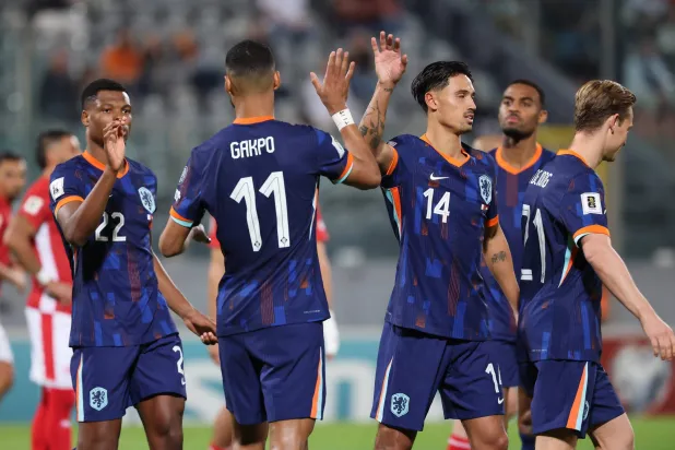 فرحة هولندية بأحد الأهداف (إ.ب.أ)