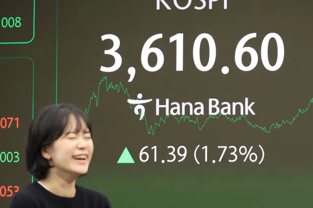 شاشة البيانات المالية في غرفة التعاملات في بنك هانا في سيول - كوريا الجنوبية (إ.ب.أ)