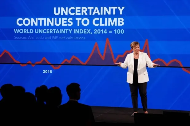 Georgieva makes statements ahead of the annual IMF and World Bank Fall Meetings at the Milken Institute in Washington (Reuters). 