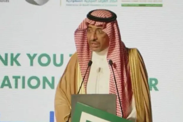 وزير الصناعة والثروة المعدنية بندر الخريّف متحدثاً في افتتاح «المؤتمر السعودي الدولي للحديد والصلب»... (الشرق الأوسط) 