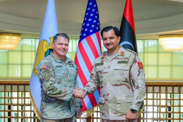 US Africa Command Deputy Commander Lt. Gen. John Brennan meets with LNA deputy commander Gen. Saddam Haftar. Photo: US embassy on X