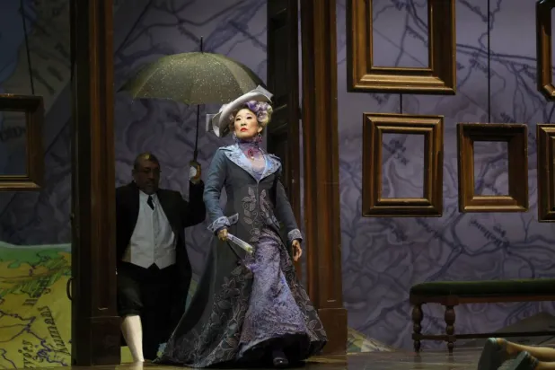 In 'La Fille du Regiment,' Italian composer Gaetano Donizetti's comic opera, the Canadian-American actress Sandra Oh plays the Duchess of Krakenthorp, who reluctantly marries off her son. TIMOTHY A. CLARY / AFP
