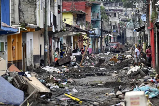 A street in the Mexican town of Huehuetla, where flooding caused by heavy rains caused widespread devastation. Alfredo Estrella / AFP

