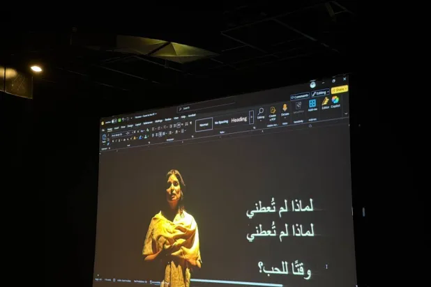 مشهد من مسرحية «فيلوميلا» حيث تتداخل لغة الإشارة مع الشِّعر والضوء (الشرق الأوسط)