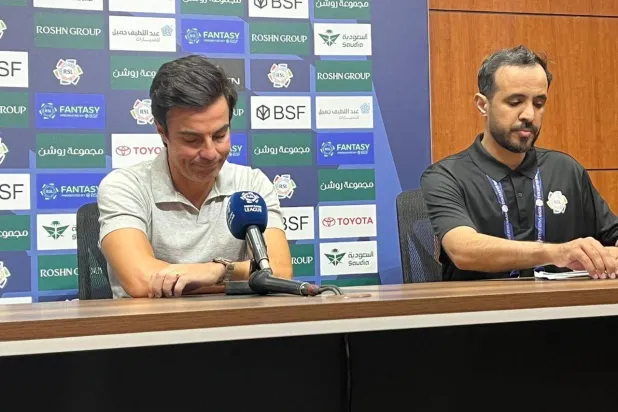 جانب من المؤتمر الصحفي للمدرب ماريو سيلفا (الشرق الأوسط)