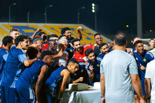 لاعبو النصر يحتفلون بتأهل السعودية السابع لكأس العالم 2026 (نادي النصر)